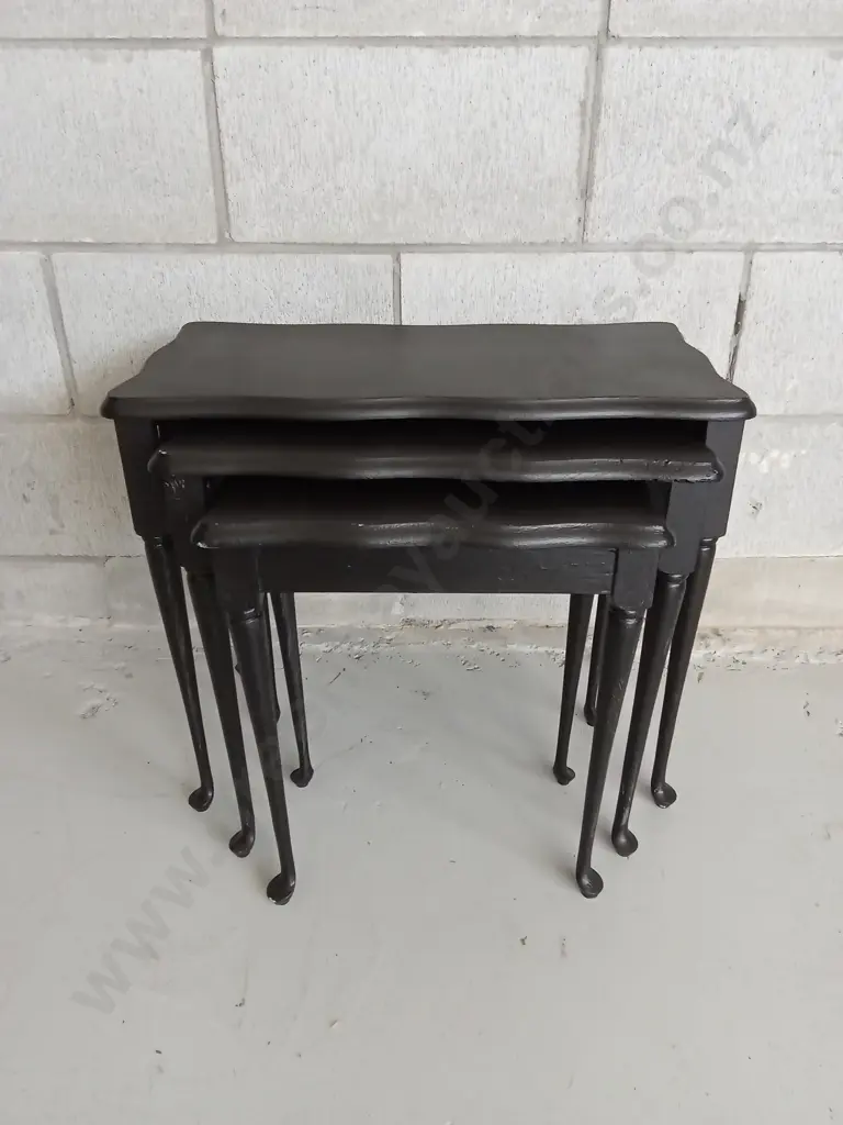 VINTAGE BLACK WOODEN NESTING STOOLS/TABLES, HEIGHT IS 46CM Image 1++