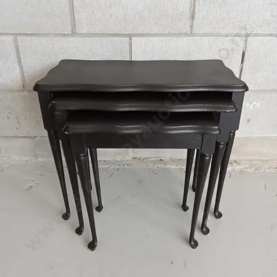 VINTAGE BLACK WOODEN NESTING STOOLS/TABLES, HEIGHT IS 46CM
