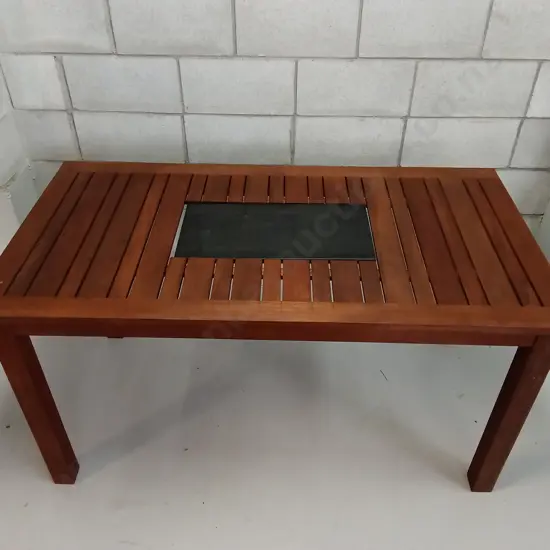 BRAND NEW JARRAH WOODEN TABLE, WITH GRANITE CENTRE INSERT, H 70CM X L 133CM X W 70CM