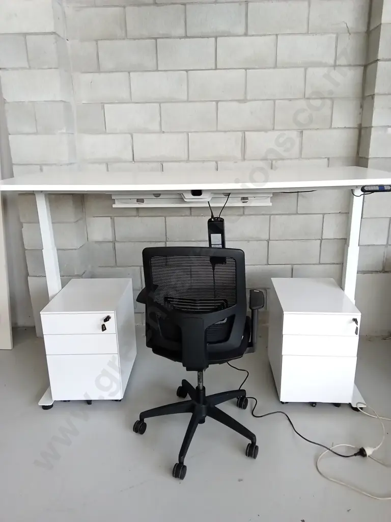 HEIGHT ADJUSTABLE DESK WITH FILLING CABINETS AND CHAIR, L 200CM X W 80CM Image 1++