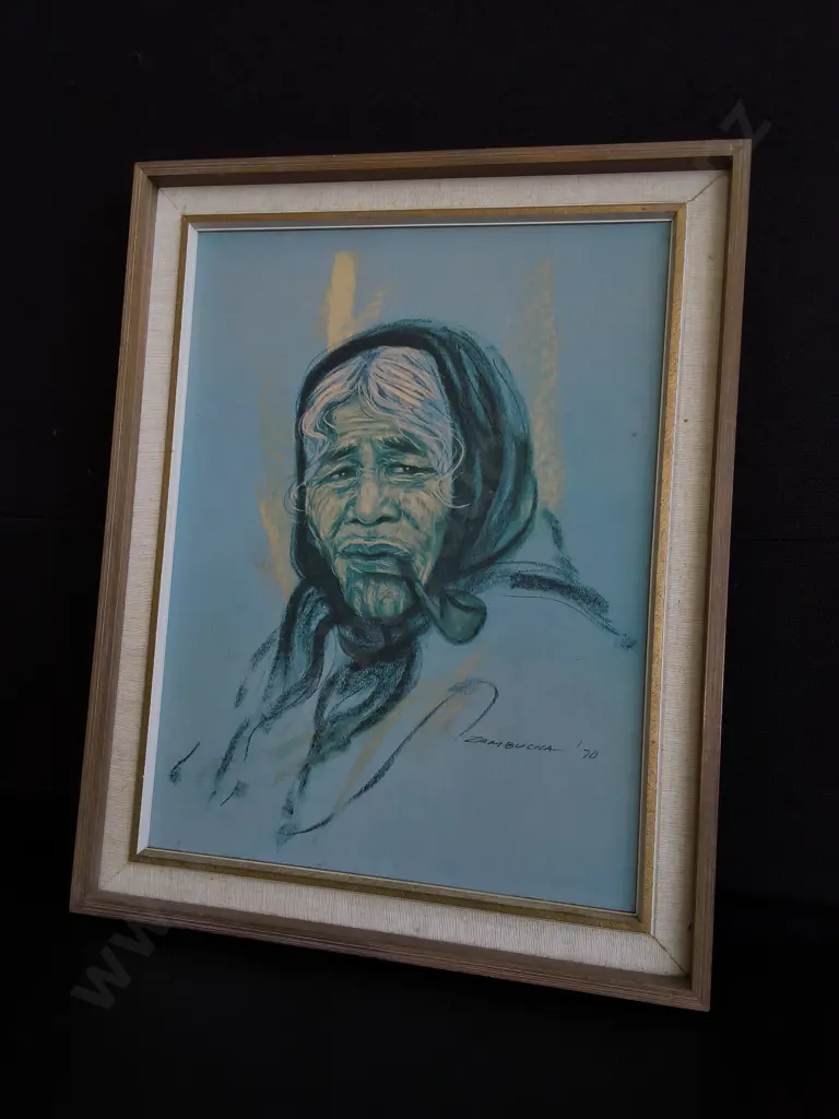 VINTAGE KRISTIN ZAMBUCKA MID CENTURY MĀORI PORTRAIT PRINT, "KIRIKINO KOHITU" 1970, H 62 CM X W 49 CM Image 1++