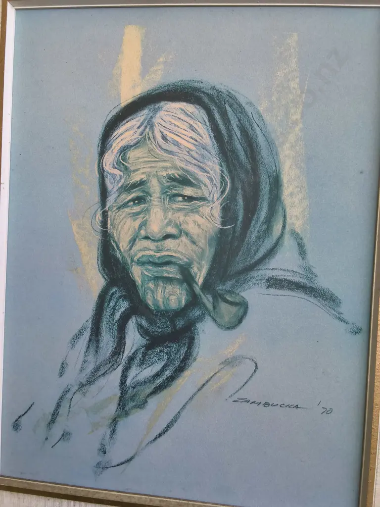 VINTAGE KRISTIN ZAMBUCKA MID CENTURY MĀORI PORTRAIT PRINT, "KIRIKINO KOHITU" 1970, H 62 CM X W 49 CM Image 1++