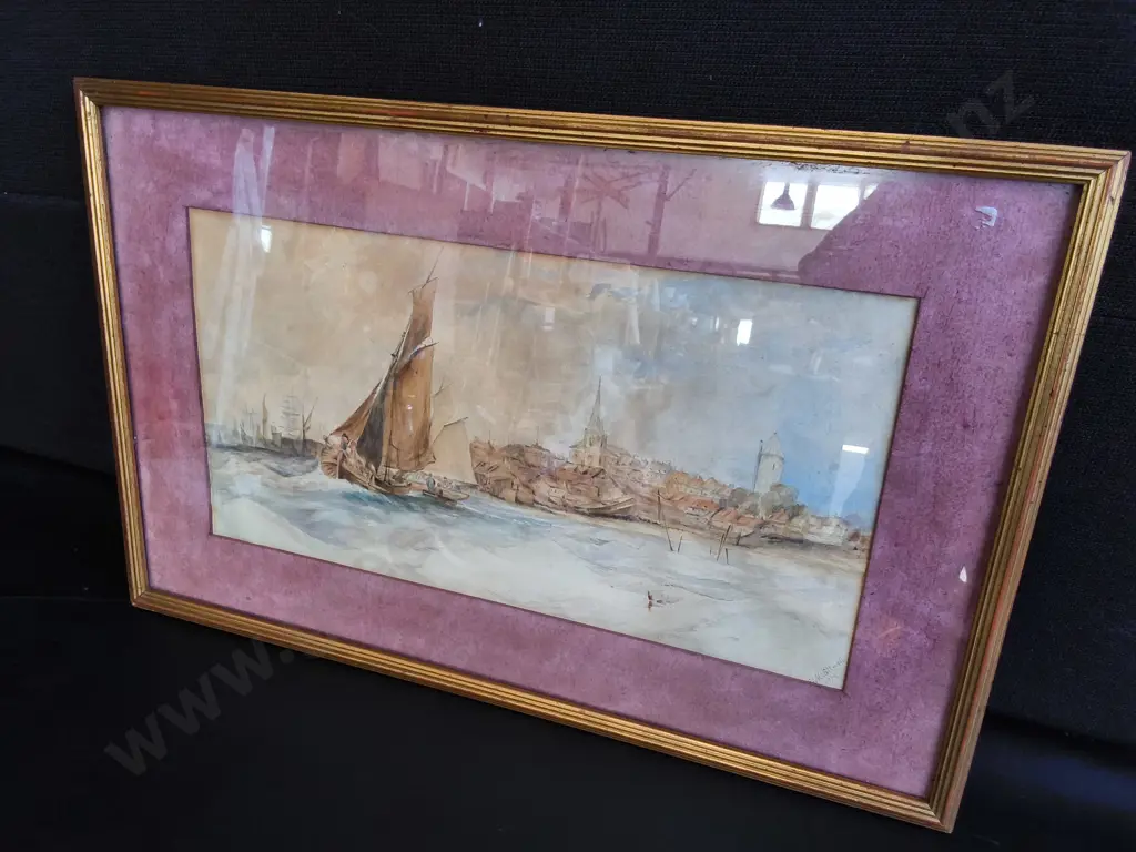 VINTAGE FRAMED MARITIME WATERCOLOUR PAINTING, H 41 CM X W 63 CM Image 1++