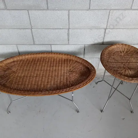 RATTAN COFFEE TABLE AND SIDE TABLE, COFFEE TABLE IS, L 108CM X W 63 X H 48CM