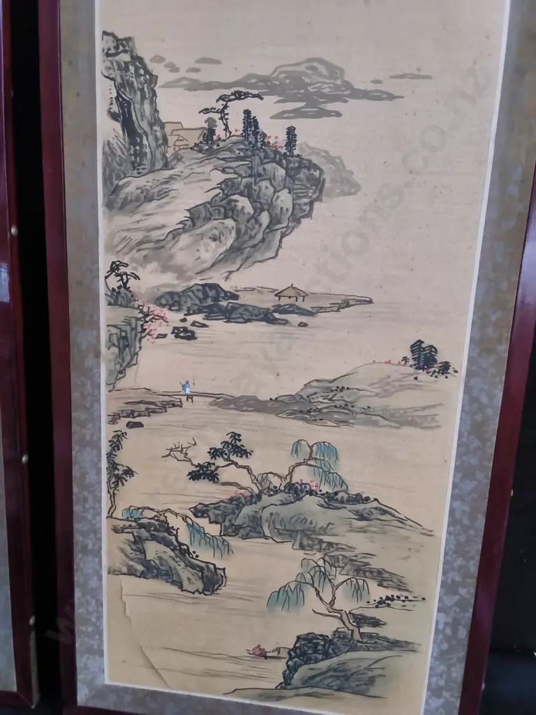 PAIR OF FRAMED TRADITIONAL EAST ASIAN SCROLL PAINTINGS, H 88 CM Image 1++