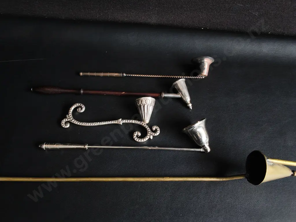 COLLECTION OF VINTAGE CANDLE SNUFFERS, WIDEST W 52 CM Image 1++