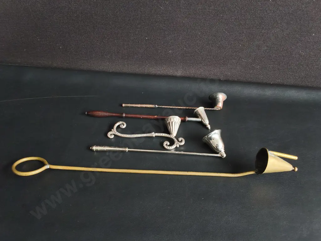 COLLECTION OF VINTAGE CANDLE SNUFFERS, WIDEST W 52 CM Image 1++
