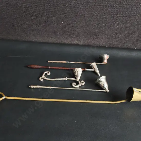 COLLECTION OF VINTAGE CANDLE SNUFFERS, WIDEST W 52 CM