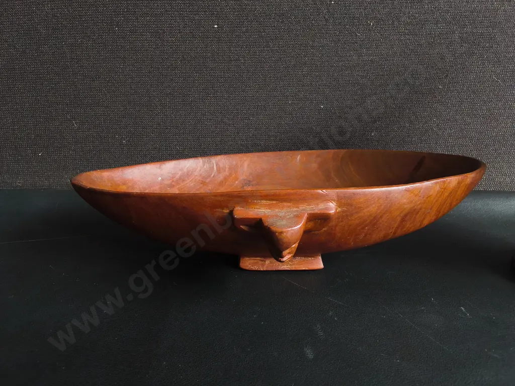 VINTAGE PACIFIC AND POLYNESIAN HAND CARVED WOOD, TIKI TOTEM SERVIBG SCOON, TANOA KAVA BOWL, AND RIBBED MORTAR/ PESTLE Image 1++
