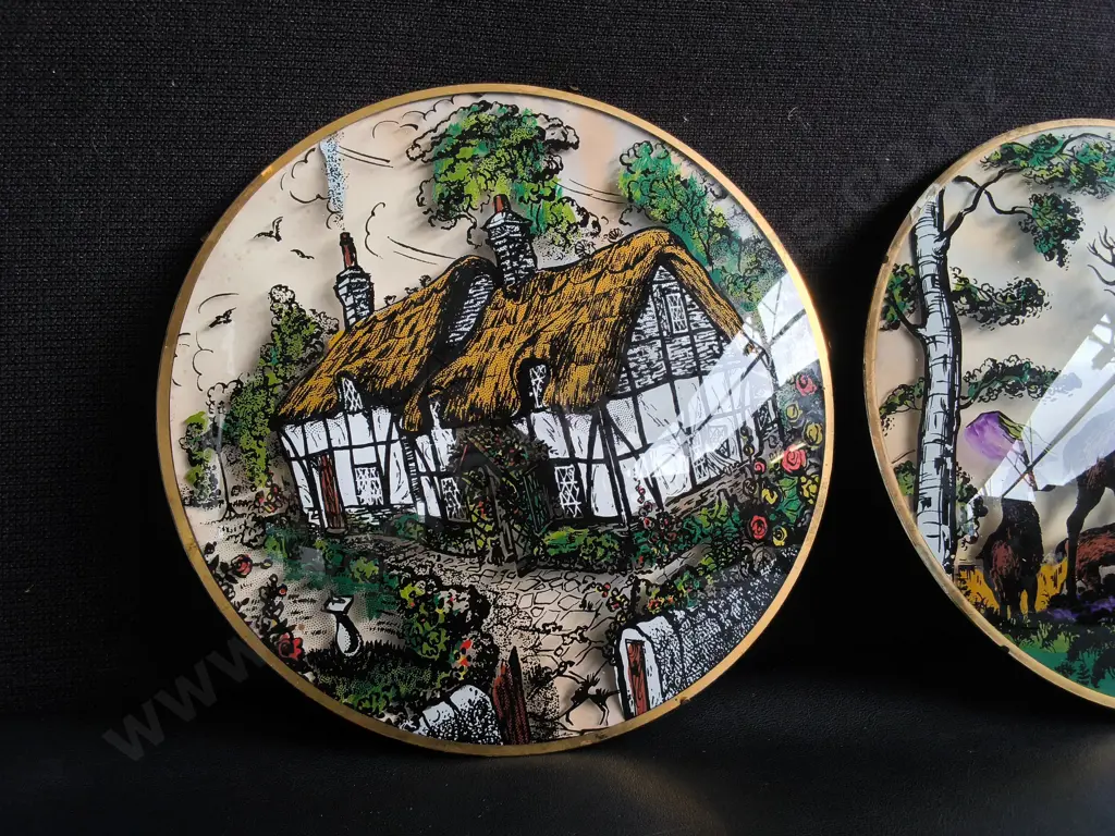 PAIR OF VINTAGE CONVEX GLASS WALL HANGING DECOR, DIA 25 CM Image 1++