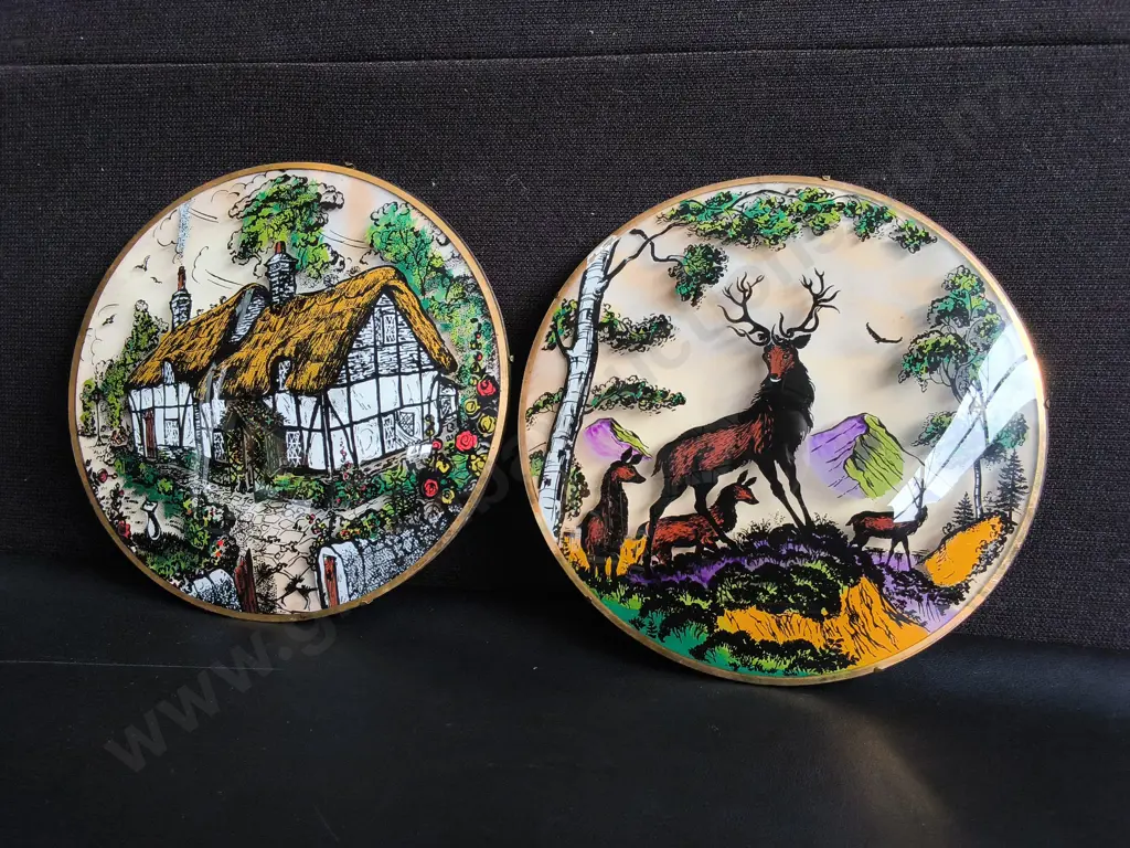 PAIR OF VINTAGE CONVEX GLASS WALL HANGING DECOR, DIA 25 CM Image 1++