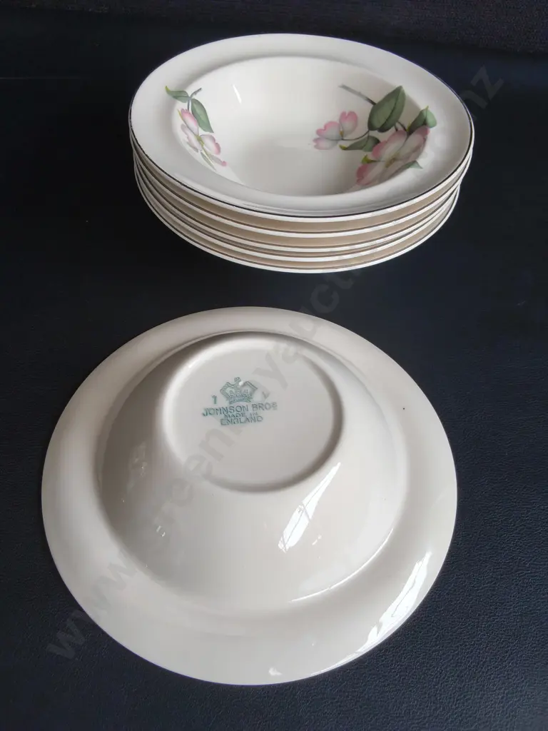 SET OF 6 VINTAGE JOHNSON BROTHERS RIMMED SOUP/CEREAL BOWLS, MADE IN ENGLAND, DIA 16 CM Image 1++
