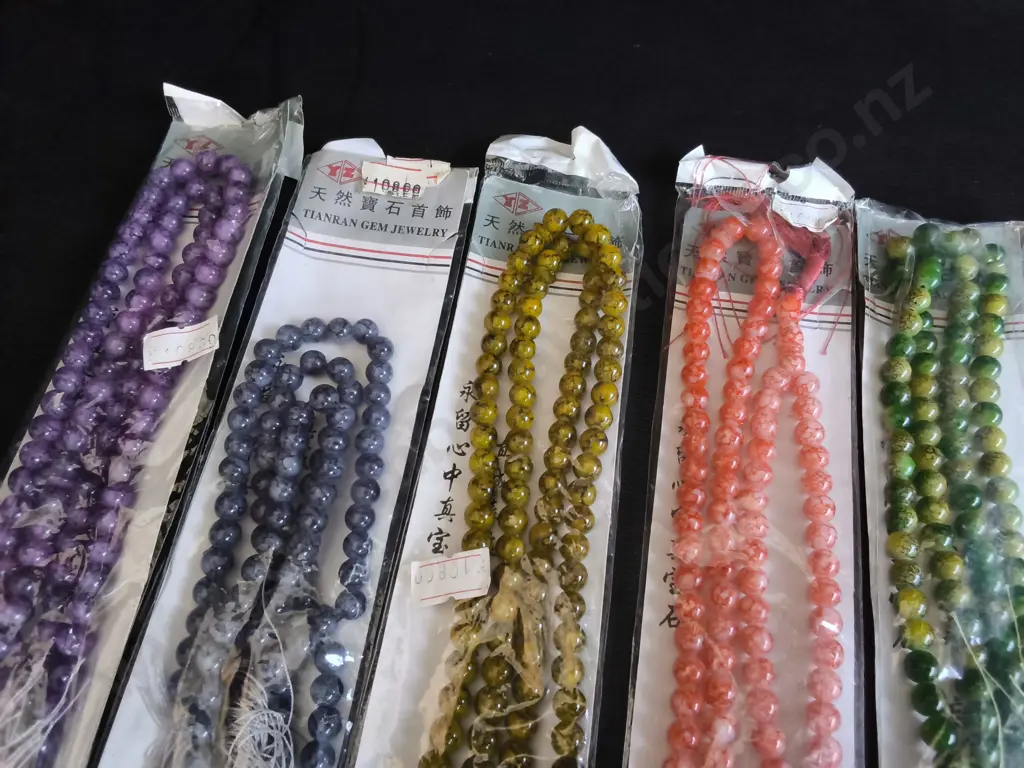 5 BEADED NECKLACES, PRAYER STRANDS, PACKAGED Image 1++