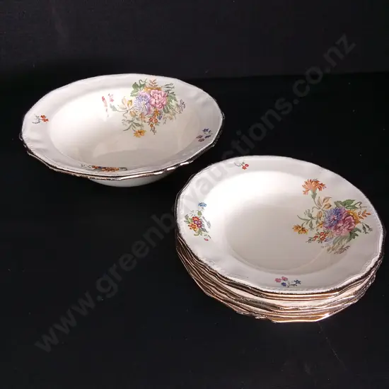 7 VINTAGE ALFRED MEAKIN ENGLAND BOWLS LARGE DIA 23CM SMALL DIA 17.5CM