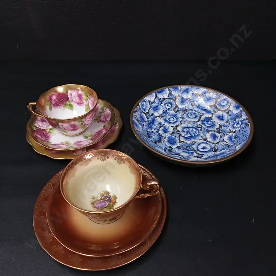 2 VINTAGE TEA TRIOS, WESTMINSTER CHINA AND ROYAL ALBERT, WITH A HAND PAINTED PLATE