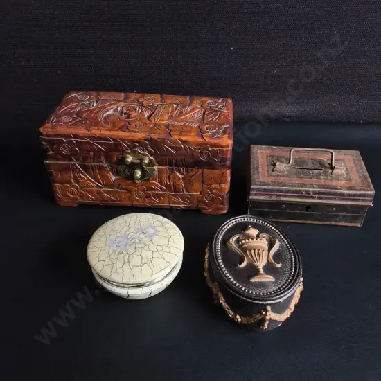 COLLECTION OF VINTAGE DECORATIVE BOXES, 4 PIECES, WIDEST W 19 CM