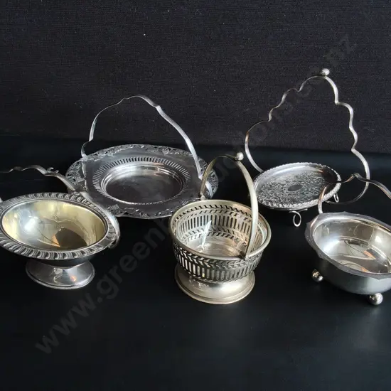 COLLECTION OF VINTAGE SILVER PLATED SERVINGWARE, 5 PIECES, WIDEST DIA 23 CM