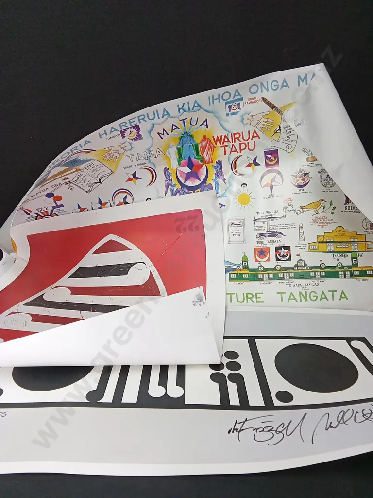 3 MĀORI PRINTS, 2 SIGNED BY WESTON FRITZZELL LARGEST L1M H50CM Image 1++