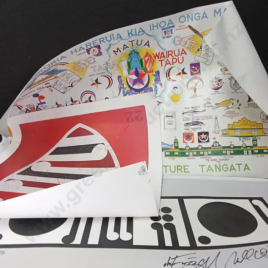 3 MĀORI PRINTS, 2 SIGNED BY WESTON FRITZZELL LARGEST L1M H50CM