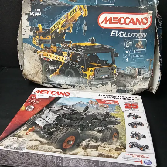 2 MECCANO SETS, EVOLUTION CRANE TRUCK AND 4X4 OFF-ROAD TRUCK