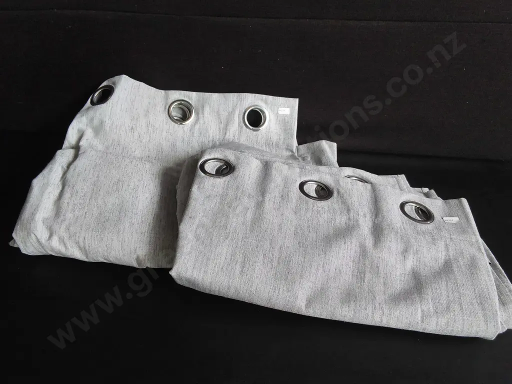 LIGHT GREY LINEN STYLE CURTAINS WITH METAL GROMMETS Image 1++