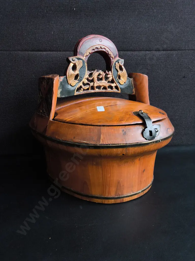 VINTAGE CHINESE WOODEN WEDDING BASKET, H 33 CM Image 1++