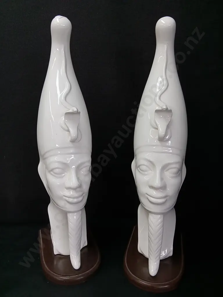 2 PHAROAH HEAD SCULPTURES H53CM BASE L21CM Image 1++