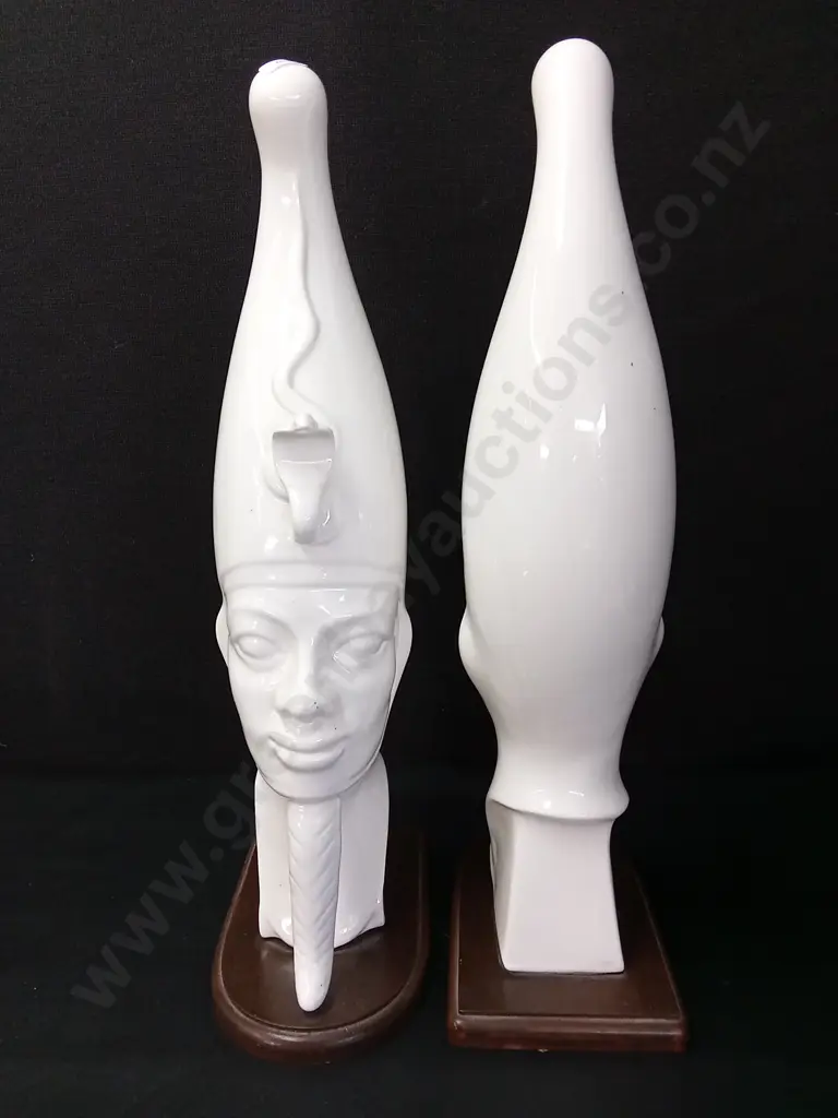 2 PHAROAH HEAD SCULPTURES H53CM BASE L21CM Image 1++