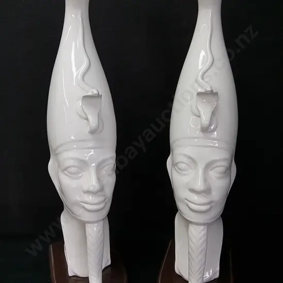 2 PHAROAH HEAD SCULPTURES H53CM BASE L21CM