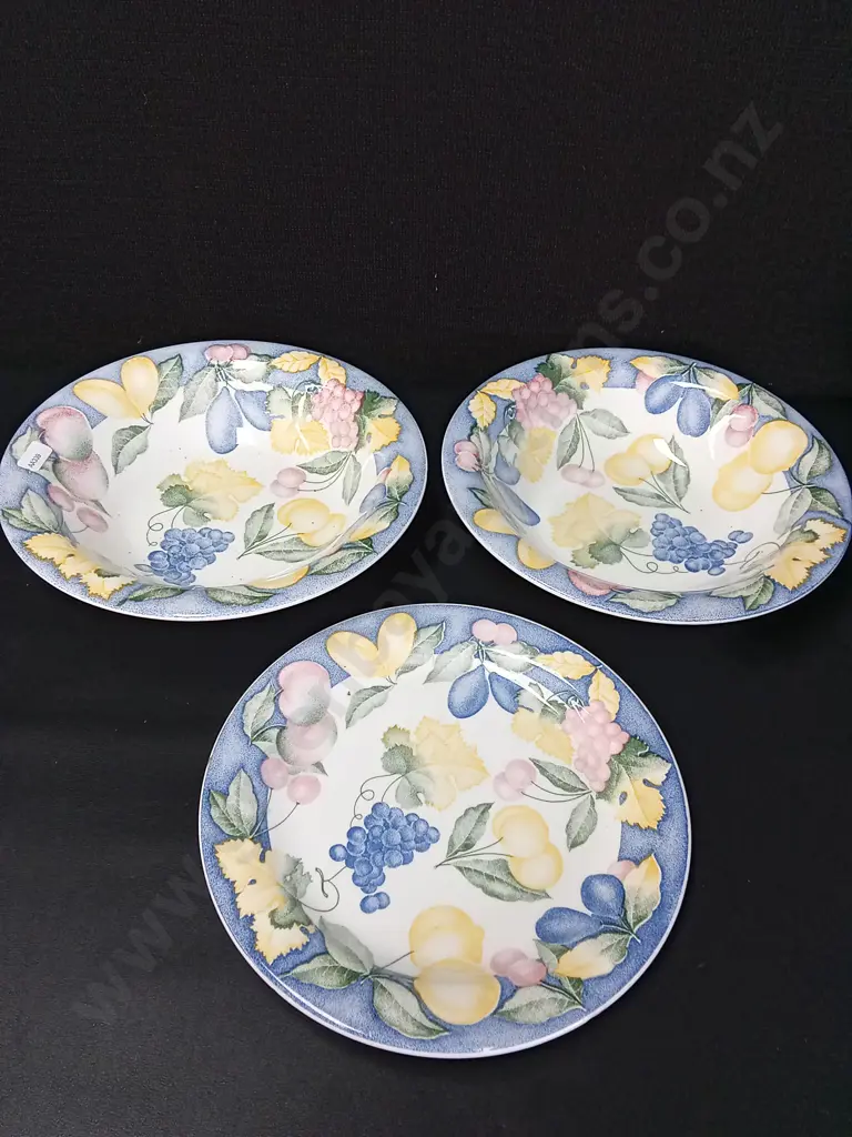 2 ILLUSTRATED BOWLS WITH MATCHING PLATE AND A PLASTIC BOWL DIA34CM Image 1++