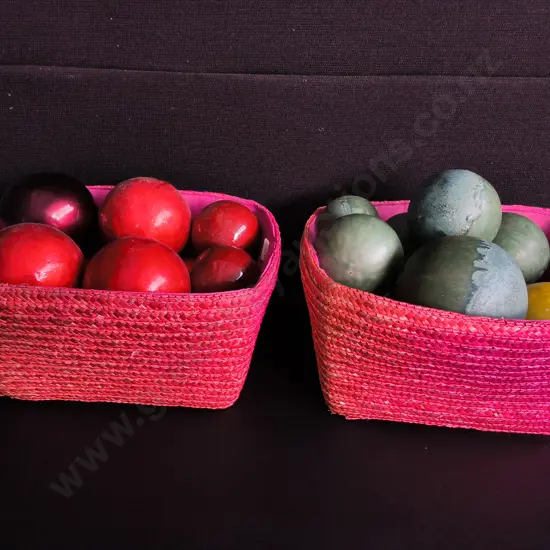 2 BASKETS OF DECORATIVE BALLS