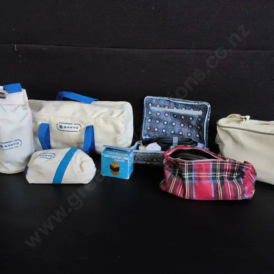 COLLECTION OF VINTAGE TRAVEL APPLIANCES IN CASES, INCLUDING SANYO TOURIST KITS