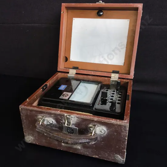 VINTAGE ANALOG TEST METER IN ORIGINAL WOODEN CASE