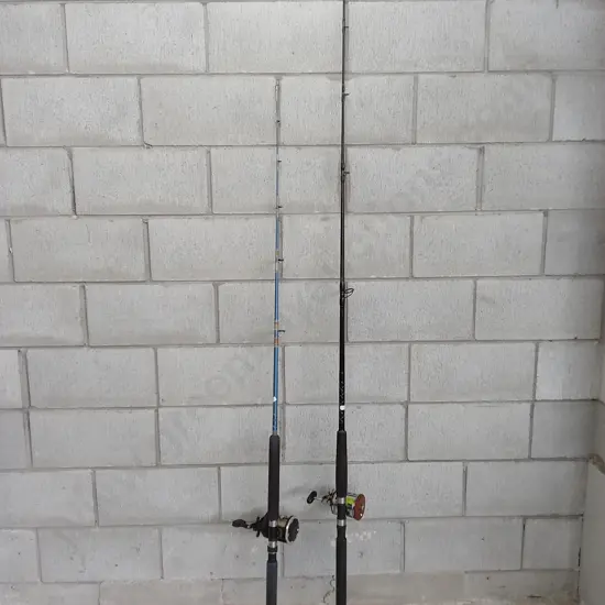 PAIR OF FISHING RODS, HIGHEST IS 214CM