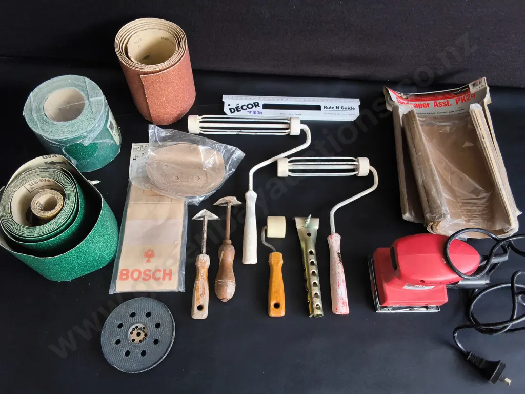 SAND PAPER, PAINT ROLLERS, AND PREP ITEMS Image 1++