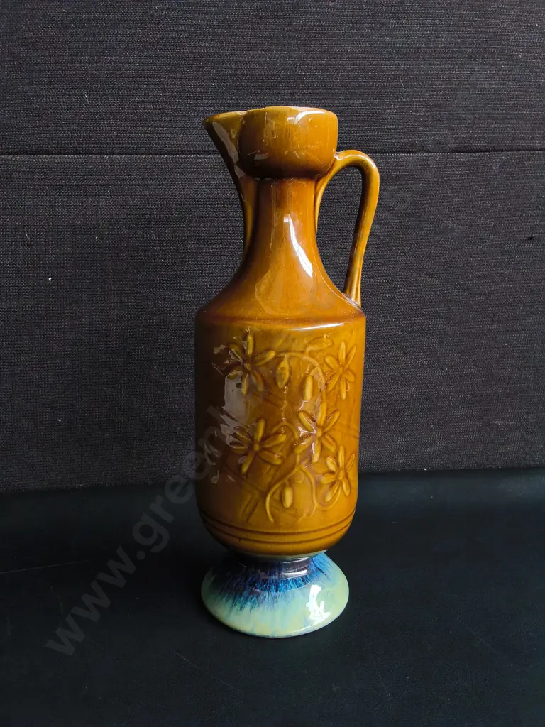 VINTAGE CERAMIC PITCHER WITH EMBOSSED FLORAL PATTERN, H 31 CM Image 1++