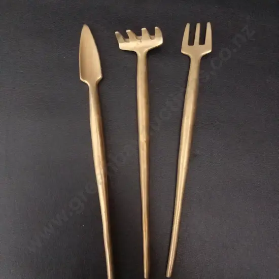 BRASS ELONGATED COCKTAIL / TAPAS FORKS TALLEST 22CM