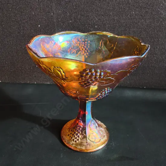 VINTAGE INDIANA GLASS STYLE MARIGOLD CARNIVAL GLASS PEDESTAL COMPOTE BOWL, H 21 CM