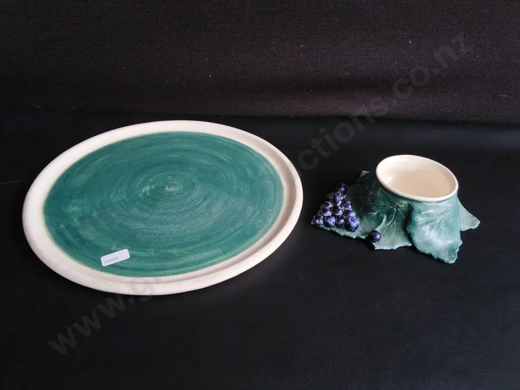 VINTAGE PAIR OF GREEN GLAZED CERAMICS, WIDEST DIA 31 CM Image 1++