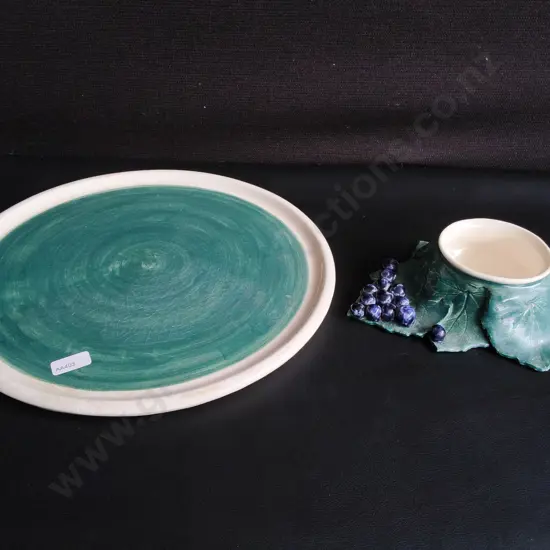 VINTAGE PAIR OF GREEN GLAZED CERAMICS, WIDEST DIA 31 CM