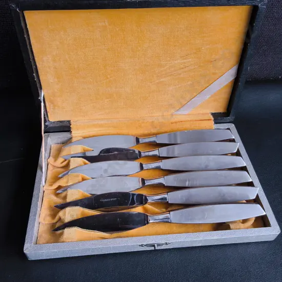 VINTAGE BOXED SET OF STAINLESS STEEL KNIVES, 6 PIECES