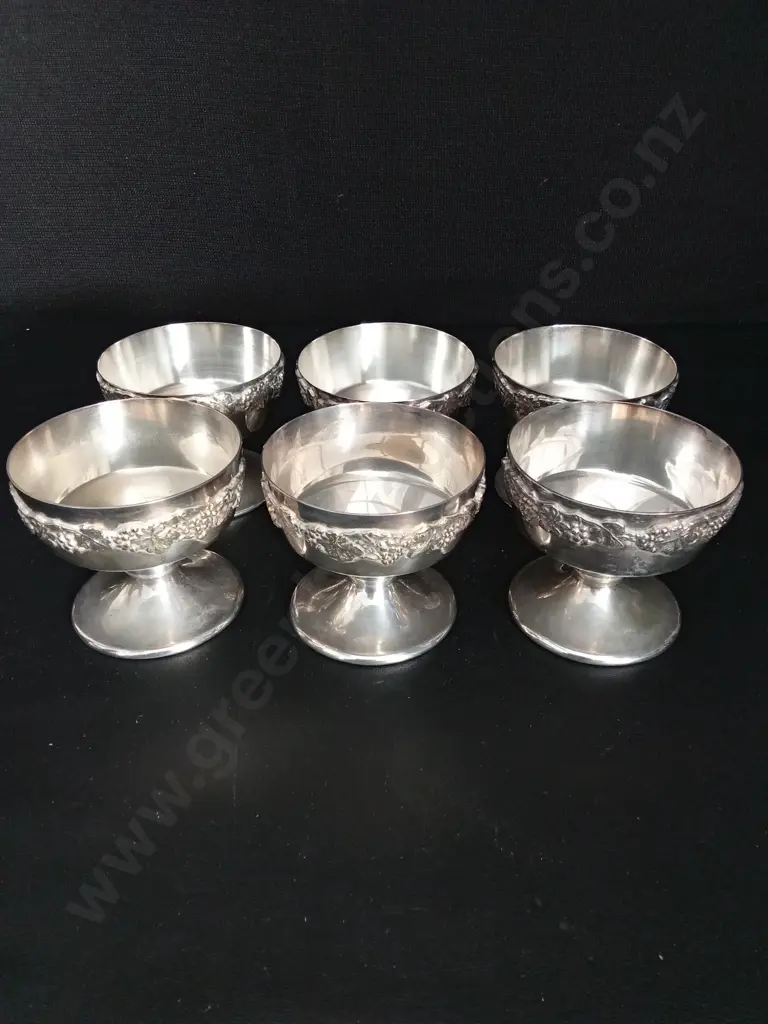 6 VINTAGE SILVER PLATED PEDESTAL DESSERT BOWLS H9CM AND 4 GOBLETS Image 1++