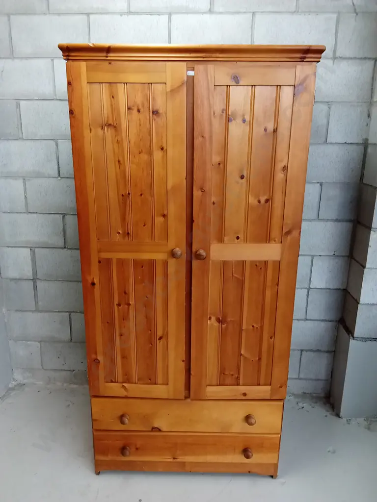2 DOOR, 2 DRAWER FREESTANDING WOODEN WARDROBE 89CM X 55CM X 183CM TALL Image 1++