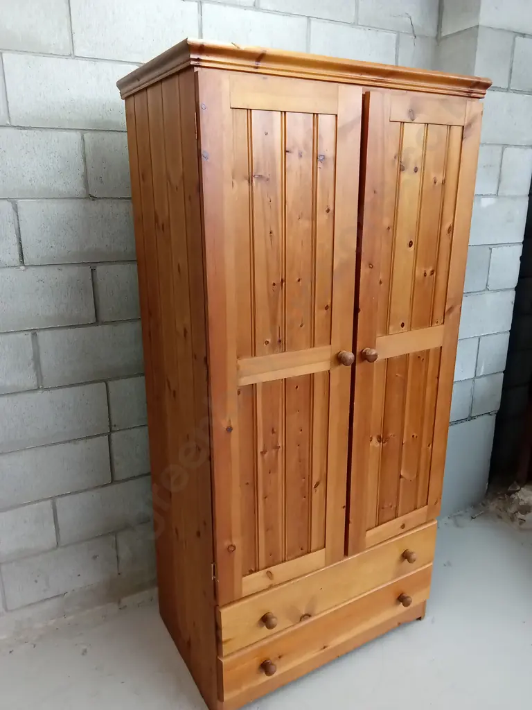 2 DOOR, 2 DRAWER FREESTANDING WOODEN WARDROBE 89CM X 55CM X 183CM TALL Image 1++
