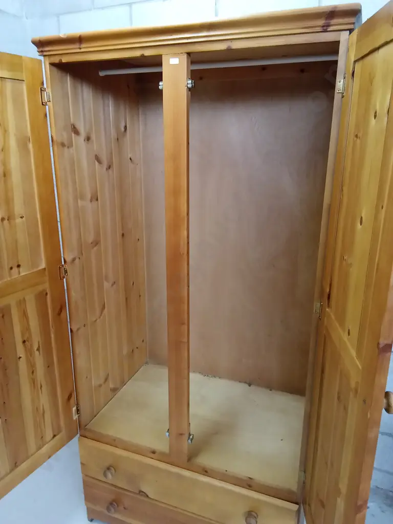 2 DOOR, 2 DRAWER FREESTANDING WOODEN WARDROBE 89CM X 55CM X 183CM TALL Image 1++