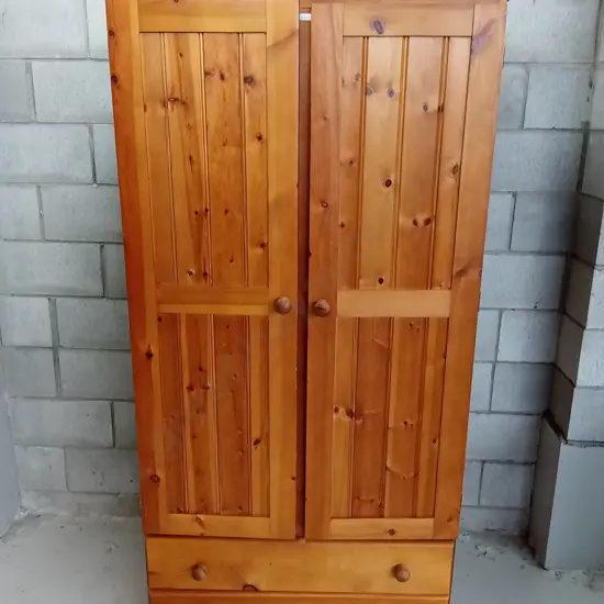 2 DOOR, 2 DRAWER FREESTANDING WOODEN WARDROBE 89CM X 55CM X 183CM TALL