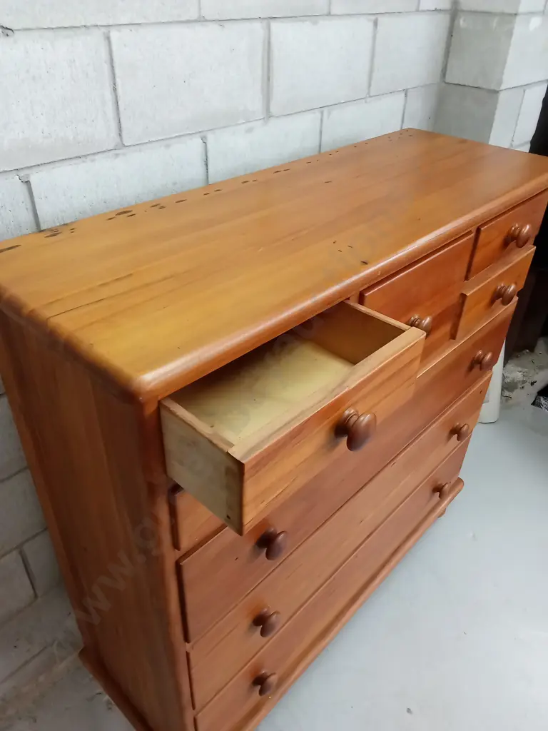 8 DRAWER SOLID WOODEN TALL BOY 125CM WIDE X 45CM DEEP X 125CM TALL Image 1++