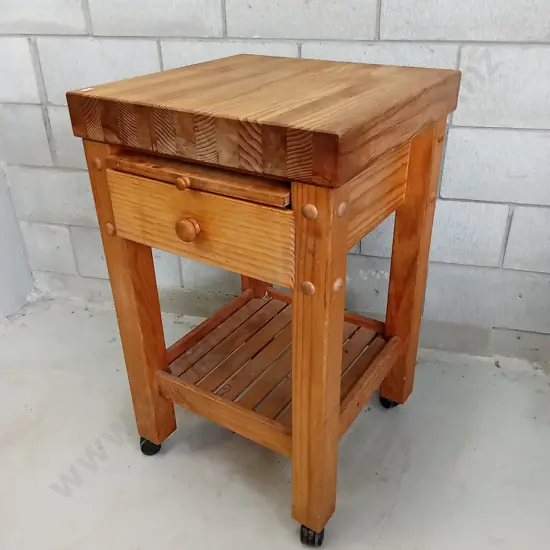 BUTCHER'S BLOCK WITH DRAWER AND CHOPPING BOARD, H 89CM X W 55CM X D 55CM