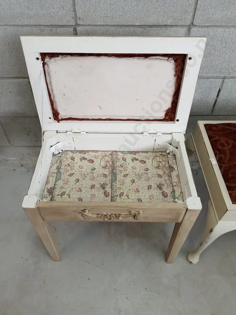 PAIR OF VINTAGE DRESSING TABLE STOOLS, LARGEST IS H 46CM X W 60CM X D 38CM Image 1++