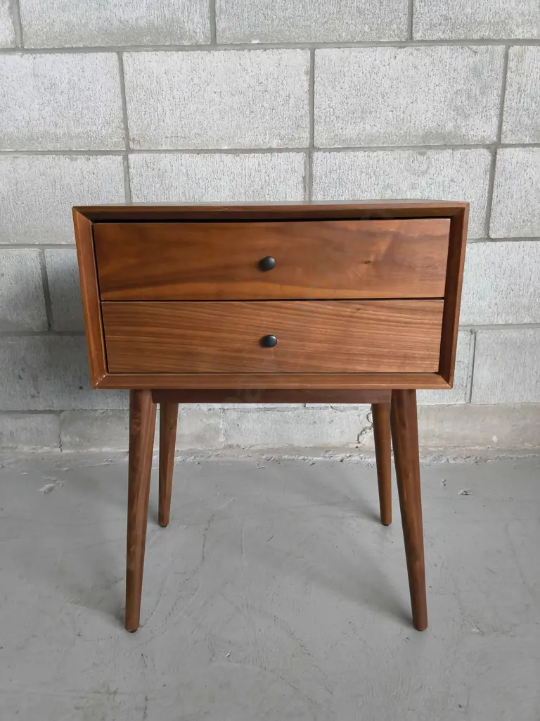 MID CENTURY 2 DRAWER WOODEN BEDSIDE TABLE, H 61 CM X W 46 CM X D 31 CM Image 1++